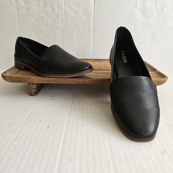 Aldo Hollie Loafer Size 6 Black Slip On Faux Leather Flats - Picture 1 of 8